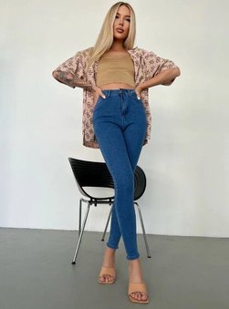 Жіночі звужені джинси з високою посадкою (Сині) фото — Beauty&Fashion