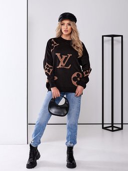Теплый и стильный свитер с женский принтом черного цвета фото — Beauty&Fashion