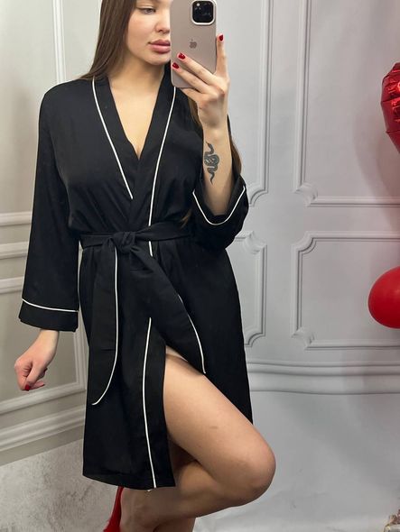 Стильный женский халат Шаль из натуральной ткани (Черный) фото — Beauty&Fashion