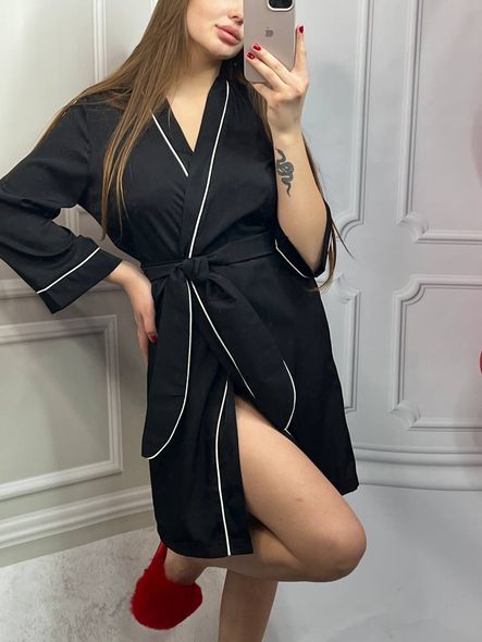 Жіночий стильний халат Шаль з натуральної тканини (Чорний) фото — Beauty&Fashion