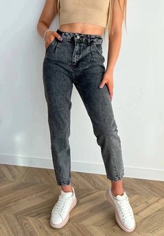 Женские стильные джинсы МОМ (Темно-серые) фото — Beauty&Fashion