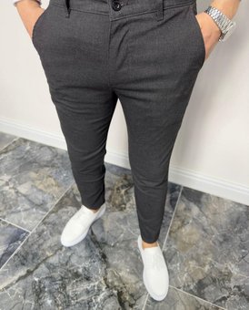 Мужские стильные и классические зауженные однотонные брюки (Темно-серый) фото — Beauty&Fashion