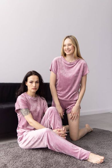 Мягкий женский комплект пижамы тройки из плюшевого велюра (Розовый) фото — Beauty&Fashion