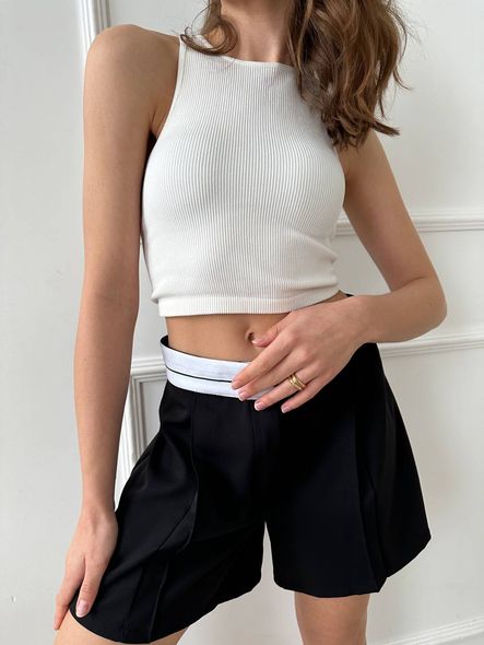 Стильні шорти ділогово образу жіночі чорного кольору з білою смужкою фото — Beauty&Fashion