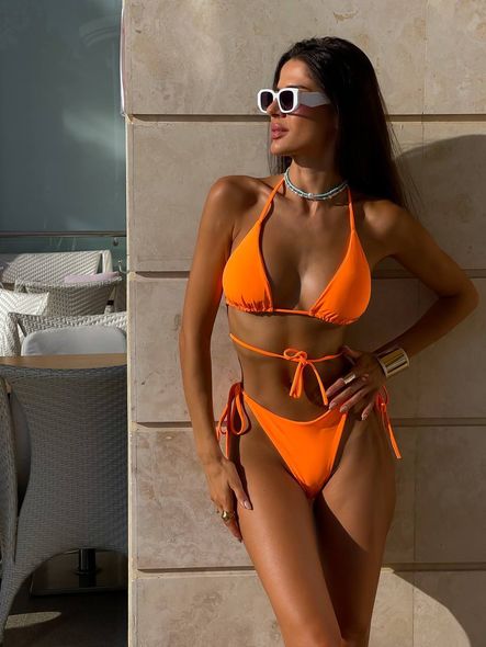 Женский раздельный купальник с завязками (Оранжевый) фото — Beauty&Fashion