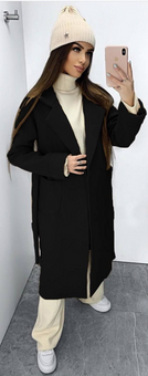 Женское кашемировое однотонное пальто с накладными карманами и поясом (Черный) фото — Beauty&Fashion
