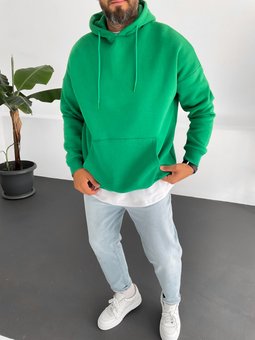 Чоловіче выльне базове однотонне худі на флісі (Зелений) фото — Beauty&Fashion