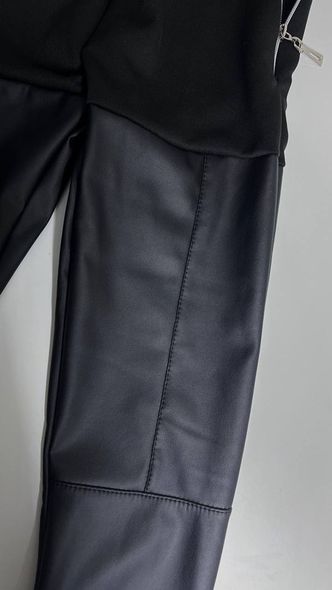 Шкіряні однотонні лосини на велюрі жіночі чорного кольору фото — Beauty&Fashion