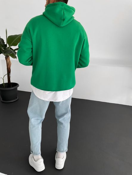 Чоловіче выльне базове однотонне худі на флісі (Зелений) фото — Beauty&Fashion