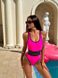 Сплошной однотонный купальник с черными вставками на талии женский розового цвета 2561 фото 7 — Beauty&Fashion