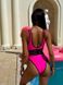 Суцільний купальник однотонний з чорними вставками на талії жіночий рожевого кольору 2561 фото 12 — Beauty&Fashion