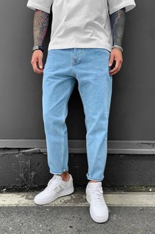 Мужские стильные классические джинсы люкс МОМ голубой фото — Beauty&Fashion