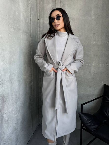 Кашемірове однотонне пальто на поясі жіноче чорного кольору фото — Beauty&Fashion