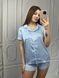 Женская однотонная шелковая пижама двойка (рубашка с коротким рукавом+шорты) (Голубой) 014/21.64 фото 3 — Beauty&Fashion