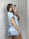 Жіноча однотонна шовкова піжама двійка (сорочка з коротким рукавом+шорти) (Блакитний) 014/21.64 фото 4 — Beauty&Fashion