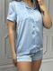 Жіноча однотонна шовкова піжама двійка (сорочка з коротким рукавом+шорти) (Блакитний) 014/21.64 фото 6 — Beauty&Fashion