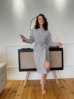 Жіночий вафельний халат COSY довгий (Сірий) фото — Beauty&Fashion