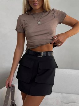 Класична однотонна міні спідниця з карманами жіноча чорного кольору фото — Beauty&Fashion