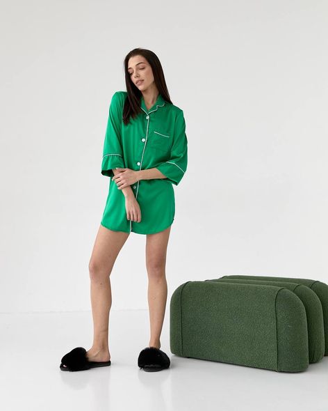 Жіноча неймовірна нічна подовжена сорочка для сну (Зелений) фото — Beauty&Fashion