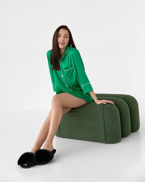Жіноча неймовірна нічна подовжена сорочка для сну (Зелений) фото — Beauty&Fashion