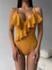 Суцільний купальник в рубчик однотонний з об'ємними воланчиками жіночий жовтого кольору 897 фото 3 — Beauty&Fashion