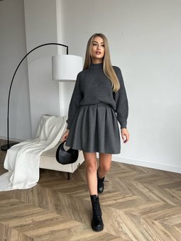 Кашемірова стильна однотонна спідниця жіноча сірого кольору фото — Beauty&Fashion