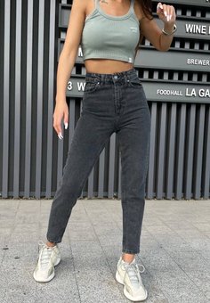 Женские джинсы МОМ с завышенной талией(Черные) фото — Beauty&Fashion