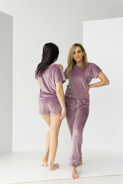 Мягкий женский комплект пижамы тройки из плюшевого велюра (Лиловый) фото — Beauty&Fashion