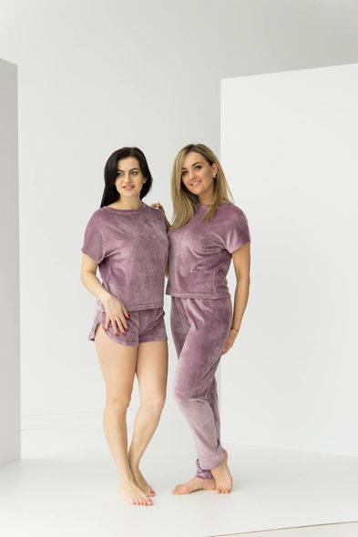 Мягкий женский комплект пижамы тройки из плюшевого велюра (Лиловый) фото — Beauty&Fashion