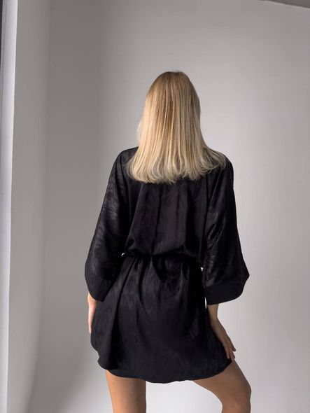 Домашний стильный шелковый комплекты (халат+рубашка) женский черного цвета фото — Beauty&Fashion