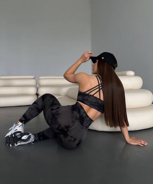 Мраморный спортивный фитнес топ женский черного цвета фото — Beauty&Fashion