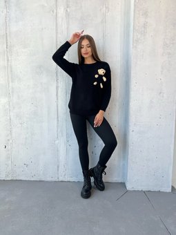 Невероятный однотонный ангоровый свитер с медвежонком женский черного цвета фото — Beauty&Fashion