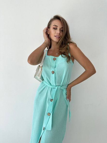 Літня муслинова подовження сукня однотонна жіноча бірюзового кольору фото — Beauty&Fashion