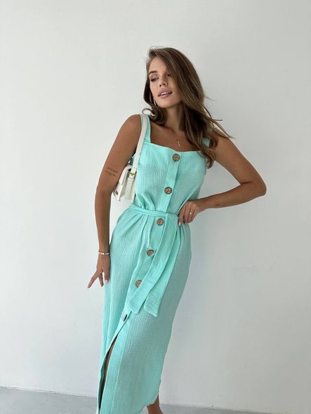 Літня муслинова подовження сукня однотонна жіноча бірюзового кольору фото — Beauty&Fashion