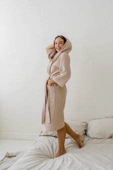 Жіночий вафельний халат з капюшоном COSY (Бежевий) фото — Beauty&Fashion