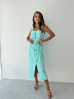 Летнее муслиновое удлинение однотонное женское платье бирюзового цвета фото — Beauty&Fashion
