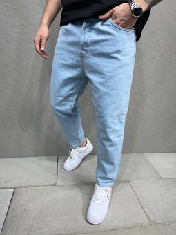 Чоловічі стильні класичні джинси МОМ блакитний фото — Beauty&Fashion