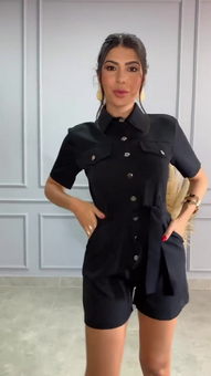 Літній однотонний комбінезон котоновий жіночий чорного кольору фото — Beauty&Fashion
