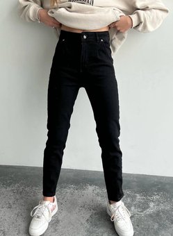 Женские стильные джинсы МОМ (Черные) фото — Beauty&Fashion