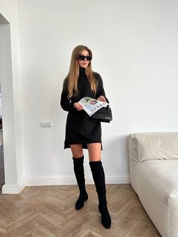 Флісова однотонна сукні-туніка жіноча чорного кольору фото — Beauty&Fashion