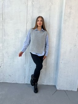 Стильная и приятная ангоровая жилетка+рубашка женская серого цвета фото — Beauty&Fashion