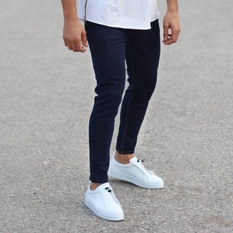 Чоловічі стильні та однотонні джинси Slim (Темно-синій) фото — Beauty&Fashion