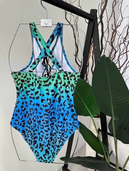 Суцільний купальник леопардовий з зав'язками жіночий синьо-бежевого кольору фото — Beauty&Fashion