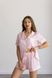 Жіноча смугаста сатинова піжама двійка (сорочка+шорти) (Рожевий) 052/21.6 фото 1 — Beauty&Fashion
