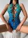Суцільний купальник леопардовий з зав'язками жіночий синьо-бежевого кольору 2782 фото 4 — Beauty&Fashion