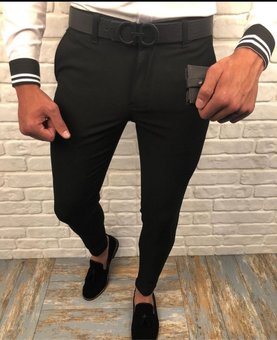 Чоловічі стильні та класичні завужені однотонні штани (Чорний) фото — Beauty&Fashion
