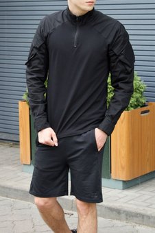 Стильна армійська сорочка з липучками під шифрони чоловіча чорного кольору фото — Beauty&Fashion