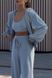 Велюровый спортивный костюм тройка (кофта+топ+штаны) свободного кроя женский голубого цвета S824/825/1528 фото 2 — Beauty&Fashion