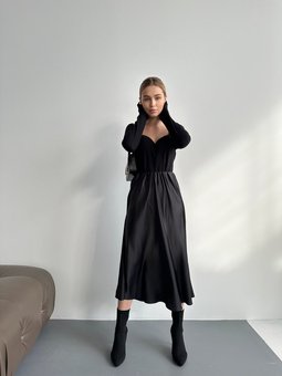 Шовкова подовжена однотонна спідниця жіноча чорного кольору фото — Beauty&Fashion