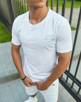 Чоловіча патріотична однотонна футболка "603,548" (Білий) фото — Beauty&Fashion